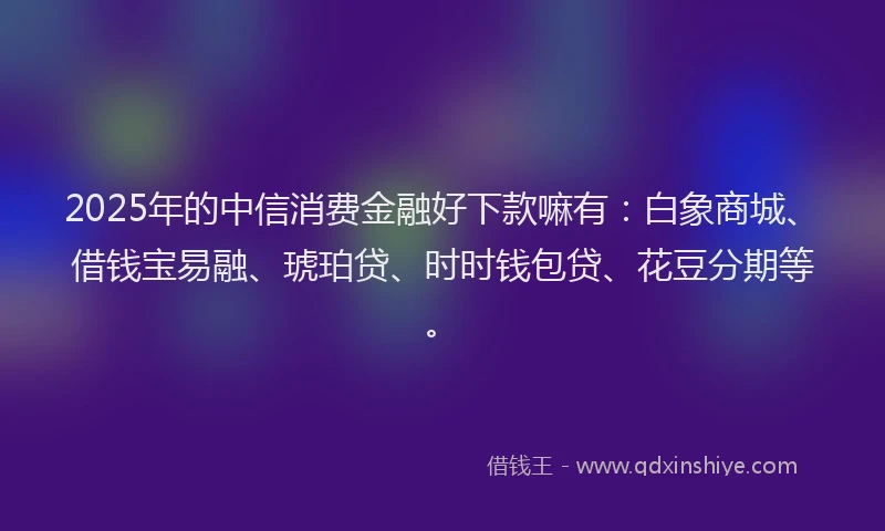 2025年的中信消费金融好下款嘛有:白象商城、借钱宝易融、琥珀贷、时时钱包贷、花豆分期等。