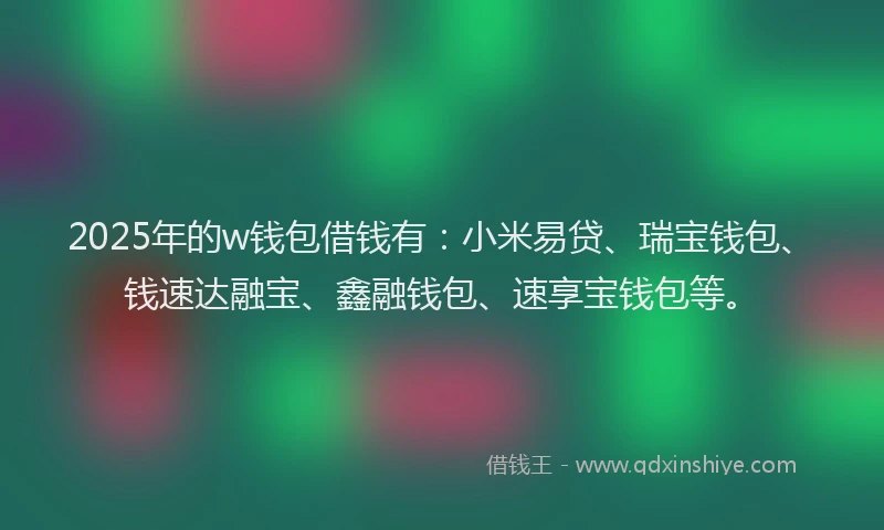 2025年的w钱包借钱有：小米易贷、瑞宝钱包、钱速达融宝、鑫融钱包、速享宝钱包等。