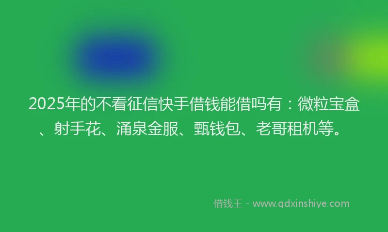 2025年的不看征信快手借钱能借吗有：微粒宝盒、射手花、涌泉金服、甄钱包、老哥租机等。