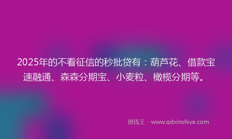 2025年的不看征信的秒批贷有：葫芦花、借款宝速融通、森森分期宝、小麦粒、橄榄分期等。