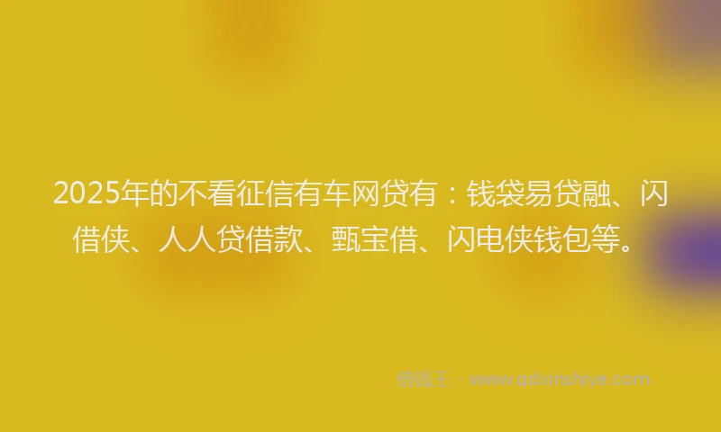2025年的不看征信有车网贷有:钱袋易贷融、闪借侠、人人贷借款、甄宝借、闪电侠钱包等。