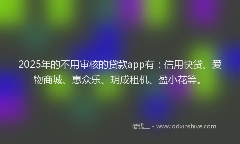 2025年的不用审核的贷款app有：信用快贷、爱物商城、惠众乐、玥成租机、盈小花等。