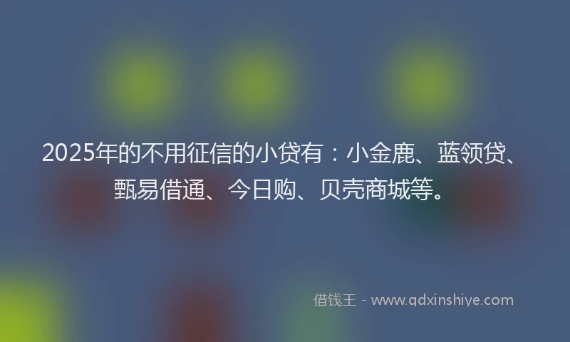 2025年的不用征信的小贷有：小金鹿、蓝领贷、甄易借通、今日购、贝壳商城等。