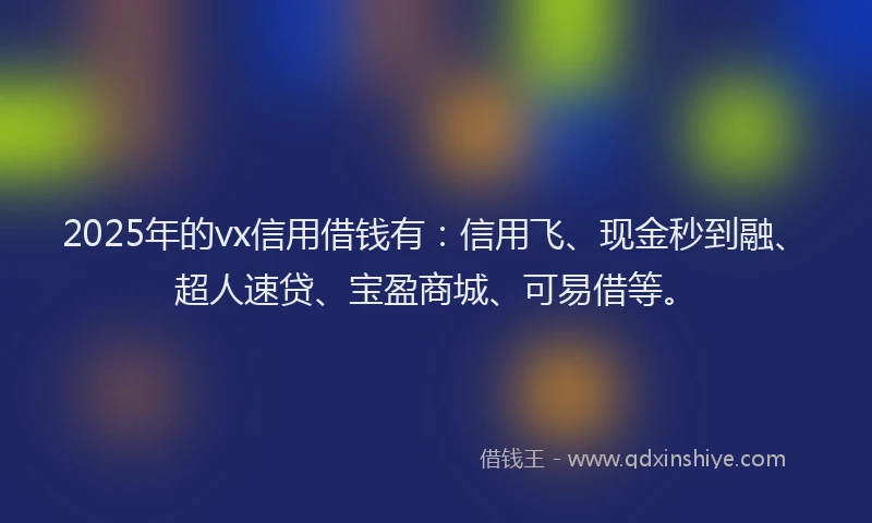 2025年的vx信用借钱有：信用飞、现金秒到融、超人速贷、宝盈商城、可易借等。