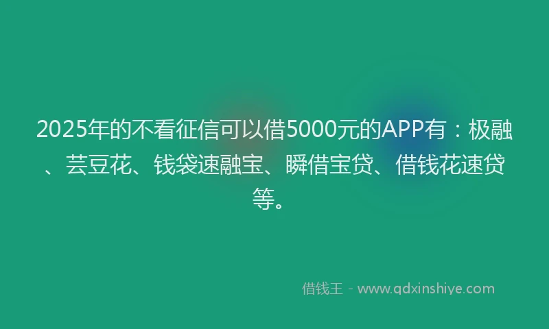 2025年的不看征信可以借5000元的APP有：极融、芸豆花、钱袋速融宝、瞬借宝贷、借钱花速贷等。