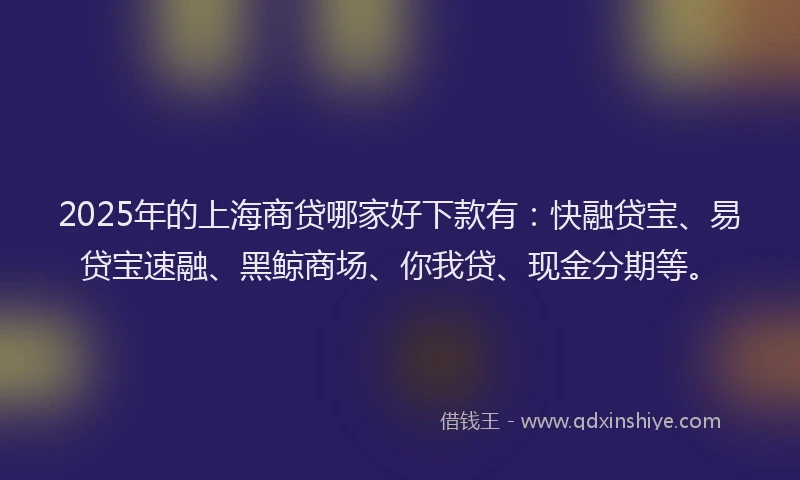 2025年的上海商贷哪家好下款有：快融贷宝、易贷宝速融、黑鲸商场、你我贷、现金分期等。