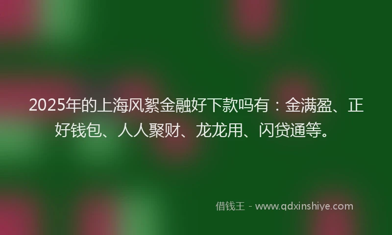 2025年的上海风絮金融好下款吗有:金满盈、正好钱包、人人聚财、龙龙用、闪贷通等。
