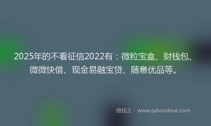 2025年的不看征信2022有：微粒宝盒、财钱包、微微快借、现金易融宝贷、随意优品等。