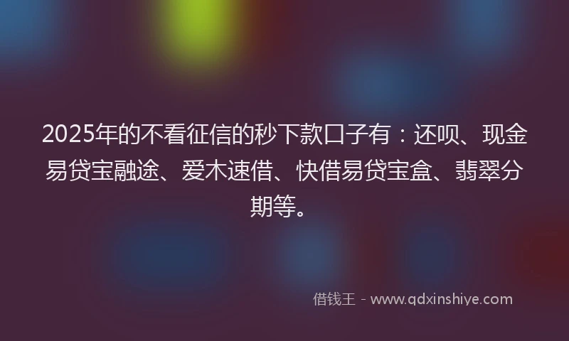 2025年的不看征信的秒下款口子有：还呗、现金易贷宝融途、爱木速借、快借易贷宝盒、翡翠分期等。