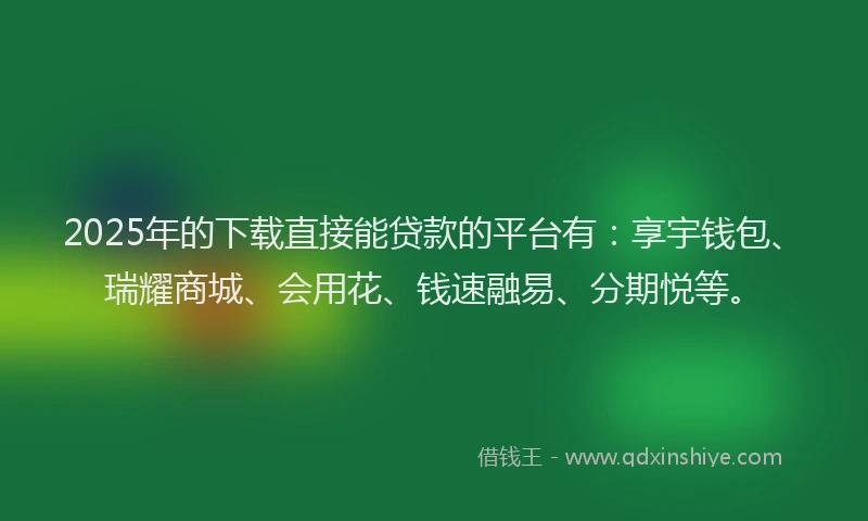 2025年的下载直接能贷款的平台有：享宇钱包、瑞耀商城、会用花、钱速融易、分期悦等。