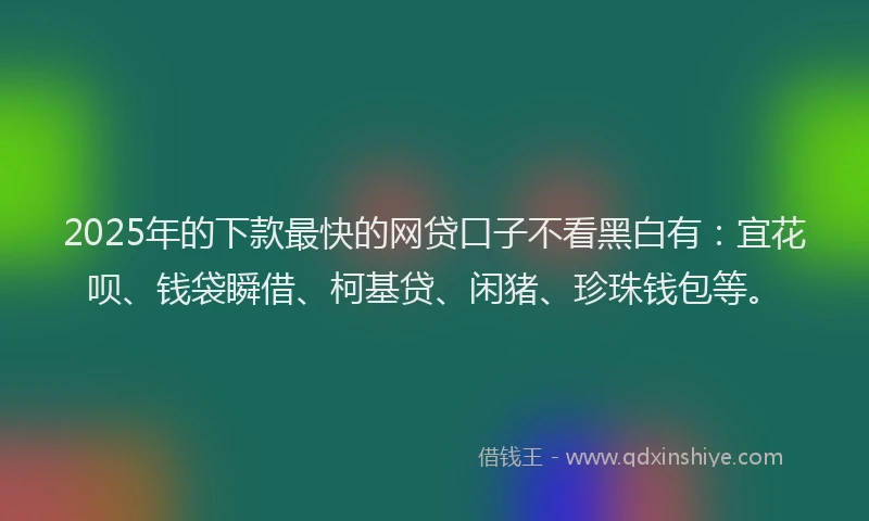 2025年的下款最快的网贷口子不看黑白有：宜花呗、钱袋瞬借、柯基贷、闲猪、珍珠钱包等。