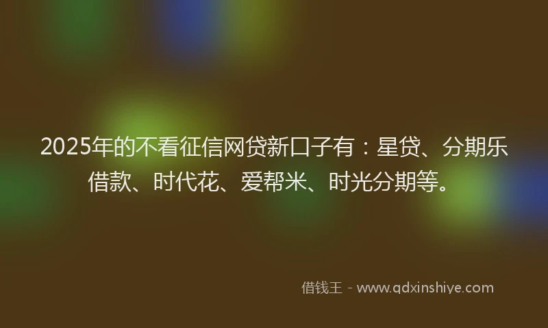 2025年的不看征信网贷新口子有：星贷、分期乐借款、时代花、爱帮米、时光分期等。