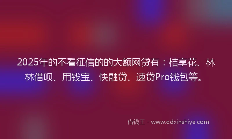2025年的不看征信的的大额网贷有：桔享花、林林借呗、用钱宝、快融贷、速贷Pro钱包等。