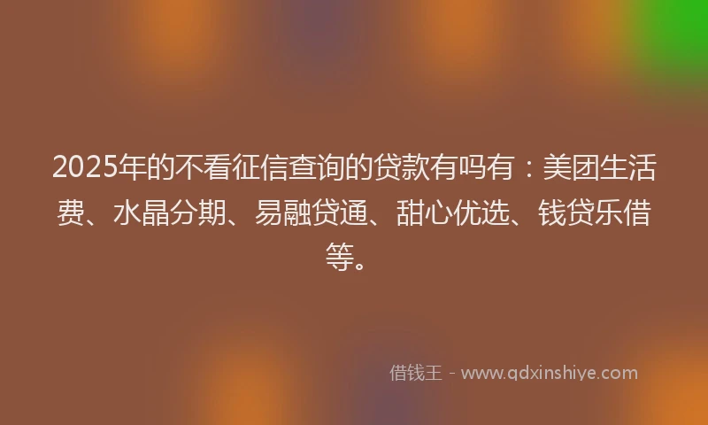 2025年的不看征信查询的贷款有吗有：美团生活费、水晶分期、易融贷通、甜心优选、钱贷乐借等。