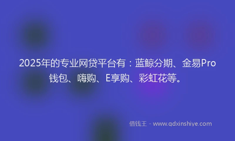 2025年的专业网贷平台有：蓝鲸分期、金易Pro钱包、嗨购、E享购、彩虹花等。