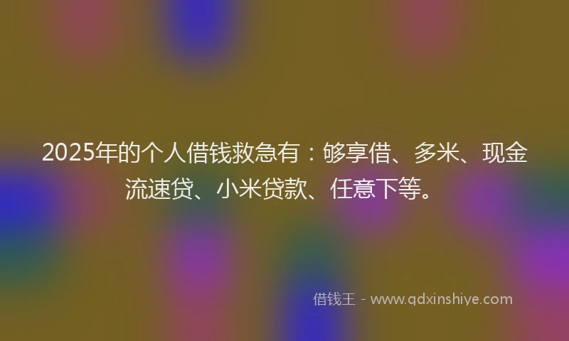 2025年的个人借钱救急有:够享借、多米、现金流速贷、小米贷款、任意下等。
