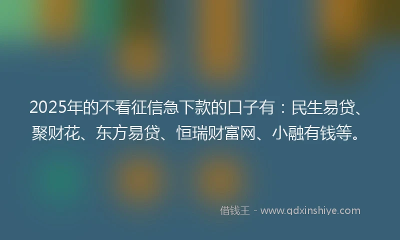 2025年的不看征信急下款的口子有：民生易贷、聚财花、东方易贷、恒瑞财富网、小融有钱等。