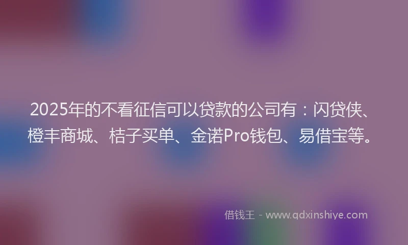 2025年的不看征信可以贷款的公司有：闪贷侠、橙丰商城、桔子买单、金诺Pro钱包、易借宝等。