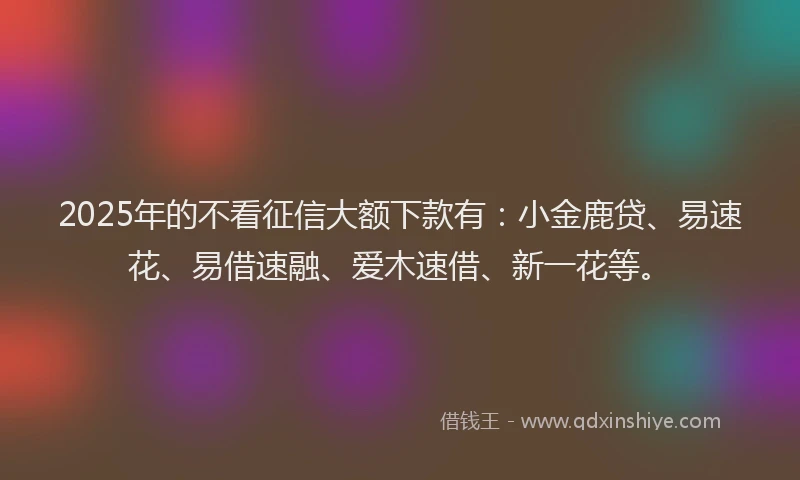 2025年的不看征信大额下款有：小金鹿贷、易速花、易借速融、爱木速借、新一花等。