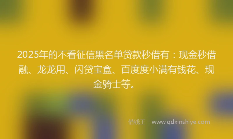 2025年的不看征信黑名单贷款秒借有：现金秒借融、龙龙用、闪贷宝盒、百度度小满有钱花、现金骑士等。