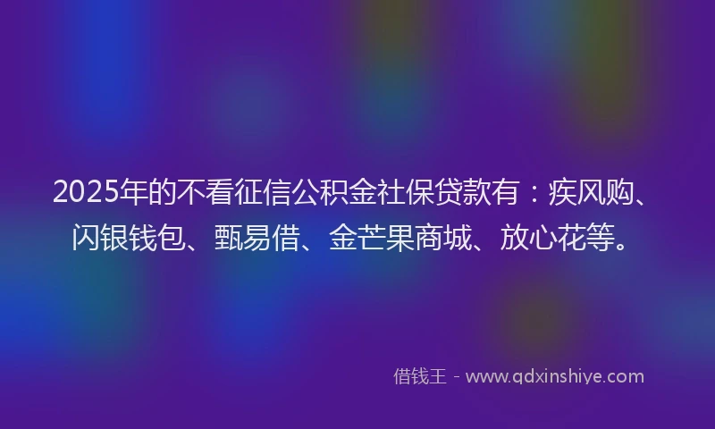 2025年的不看征信公积金社保贷款有：疾风购、闪银钱包、甄易借、金芒果商城、放心花等。