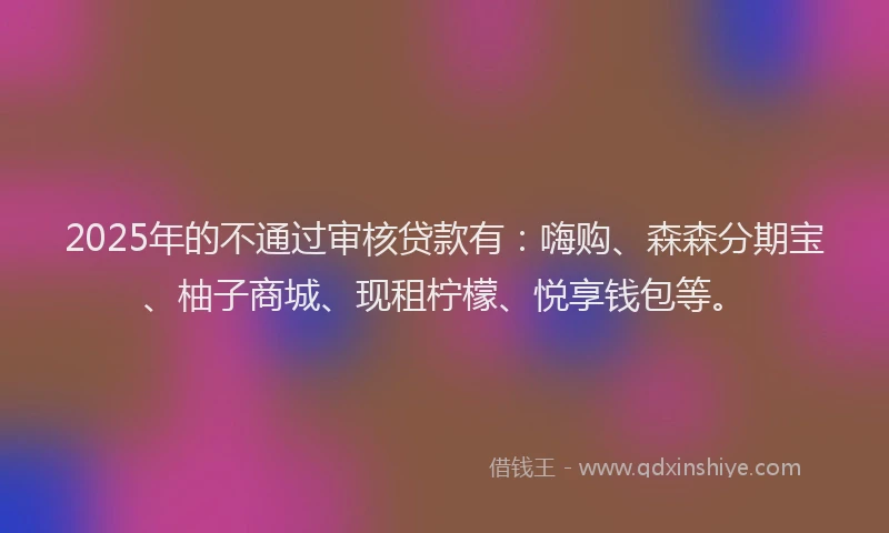 2025年的不通过审核贷款有：嗨购、森森分期宝、柚子商城、现租柠檬、悦享钱包等。