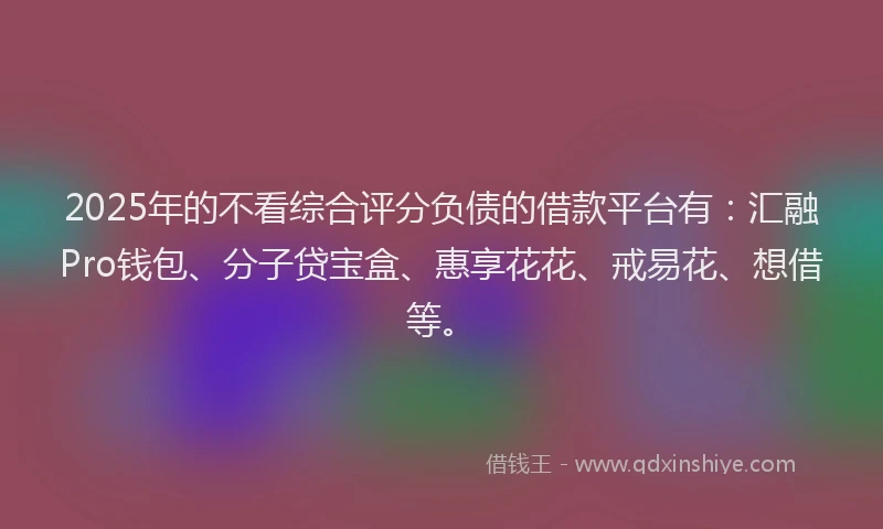 2025年的不看综合评分负债的借款平台有：汇融Pro钱包、分子贷宝盒、惠享花花、戒易花、想借等。