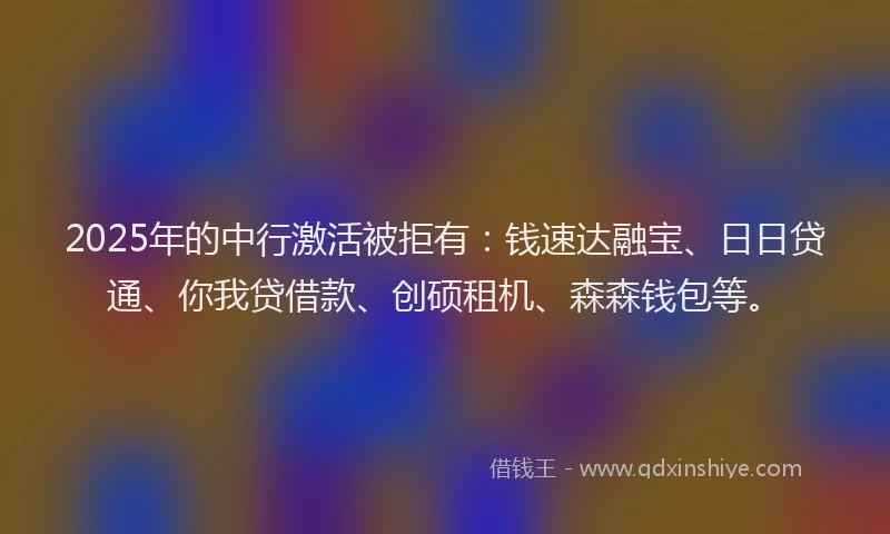 2025年的中行激活被拒有:钱速达融宝、日日贷通、你我贷借款、创硕租机、森森钱包等。