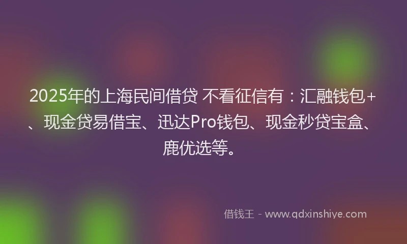 2025年的上海民间借贷 不看征信有：汇融钱包+、现金贷易借宝、迅达Pro钱包、现金秒贷宝盒、鹿优选等。