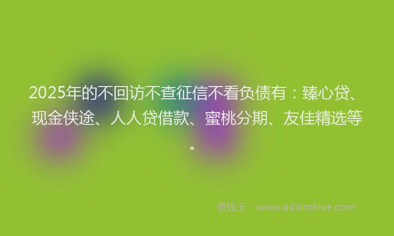2025年的不回访不查征信不看负债有：臻心贷、现金侠途、人人贷借款、蜜桃分期、友佳精选等。