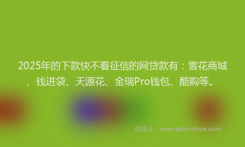 2025年的下款快不看征信的网贷款有：雪花商城、钱进袋、天源花、金瑞Pro钱包、酷购等。