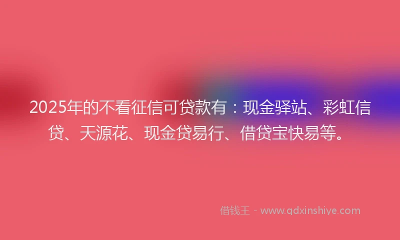 2025年的不看征信可贷款有：现金驿站、彩虹信贷、天源花、现金贷易行、借贷宝快易等。