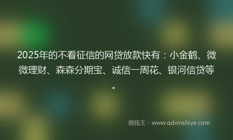 2025年的不看征信的网贷放款快有：小金鹤、微微理财、森森分期宝、诚信一周花、银河信贷等。