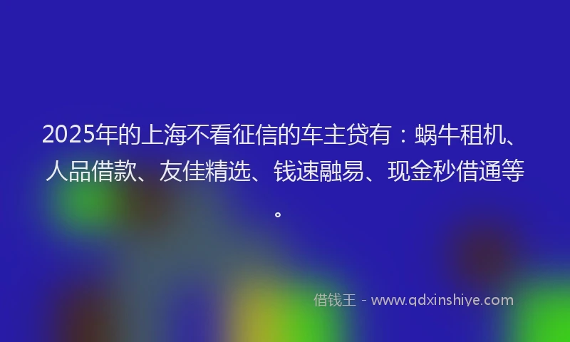 2025年的上海不看征信的车主贷有：蜗牛租机、人品借款、友佳精选、钱速融易、现金秒借通等。