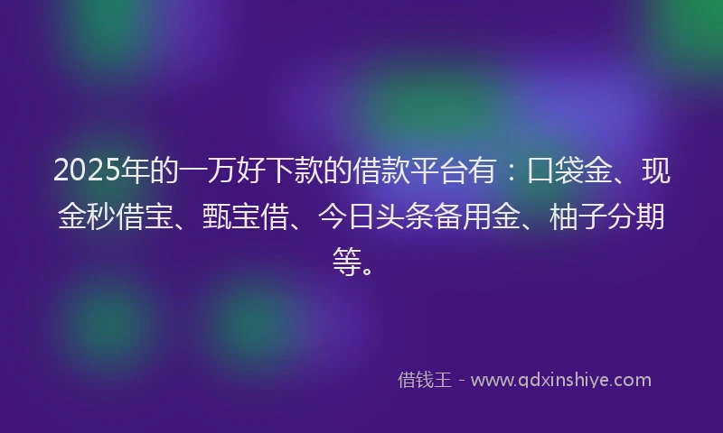 2025年的一万好下款的借款平台有：口袋金、现金秒借宝、甄宝借、今日头条备用金、柚子分期等。