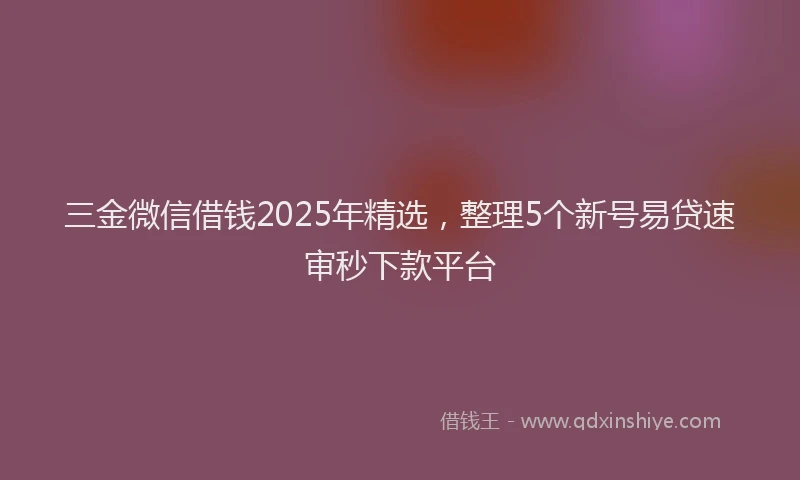 三金微信借钱2025年精选，整理5个新号易贷速审秒下款平台