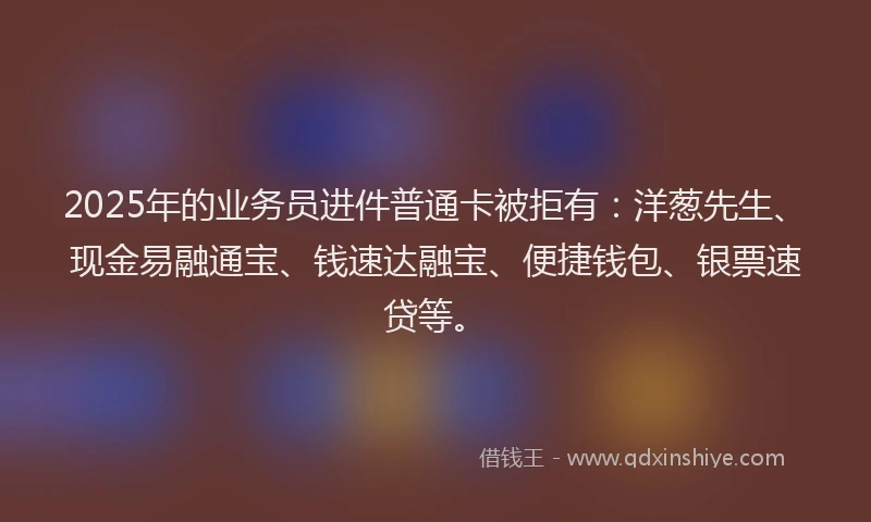 2025年的业务员进件普通卡被拒有：洋葱先生、现金易融通宝、钱速达融宝、便捷钱包、银票速贷等。