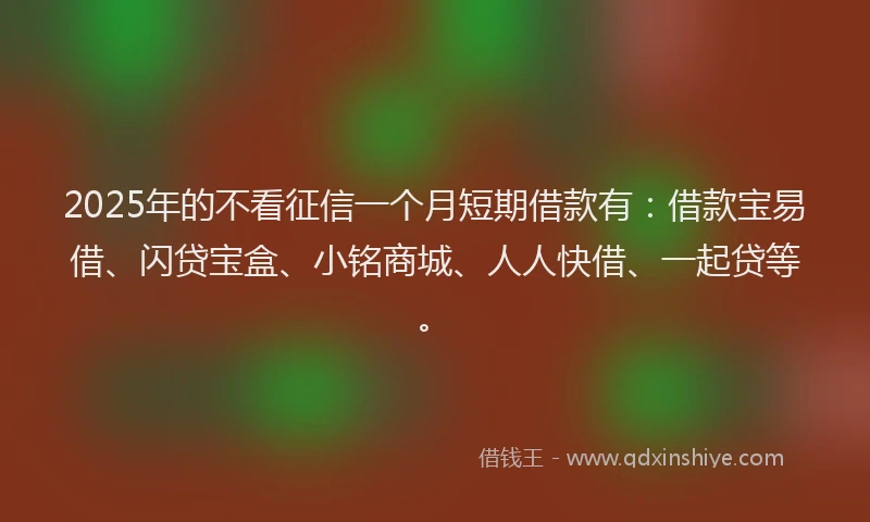 2025年的不看征信一个月短期借款有：借款宝易借、闪贷宝盒、小铭商城、人人快借、一起贷等。