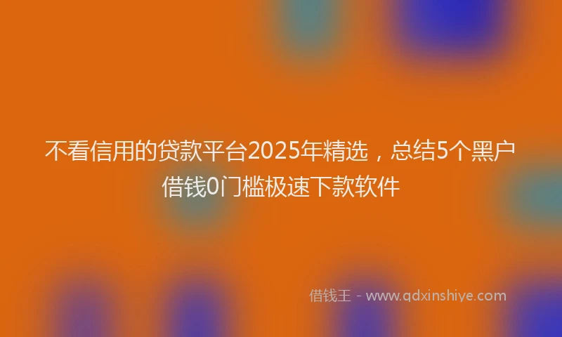 不看信用的贷款平台2025年精选，总结5个黑户借钱0门槛极速下款软件