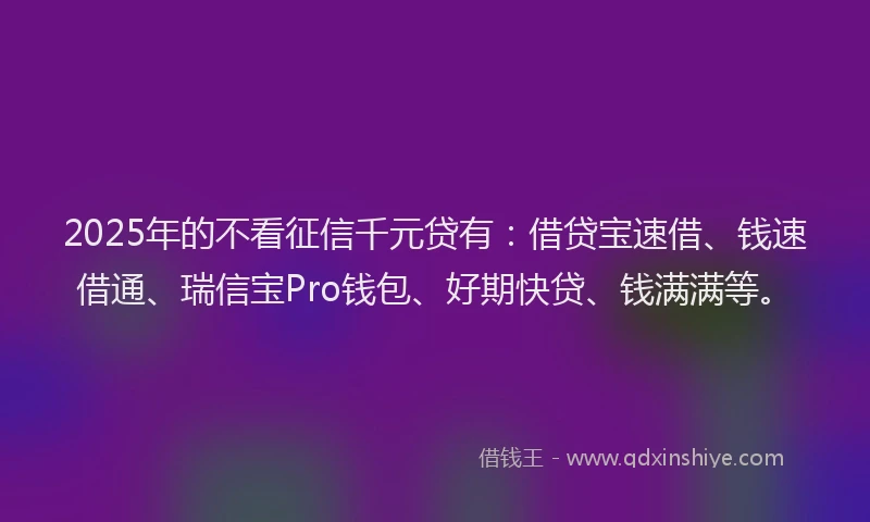 2025年的不看征信千元贷有：借贷宝速借、钱速借通、瑞信宝Pro钱包、好期快贷、钱满满等。