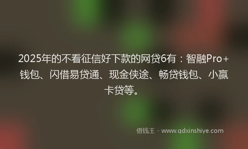 2025年的不看征信好下款的网贷6有：智融Pro+钱包、闪借易贷通、现金侠途、畅贷钱包、小赢卡贷等。