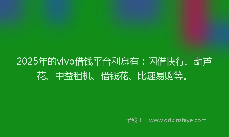 2025年的vivo借钱平台利息有：闪借快行、葫芦花、中益租机、借钱花、比速易购等。