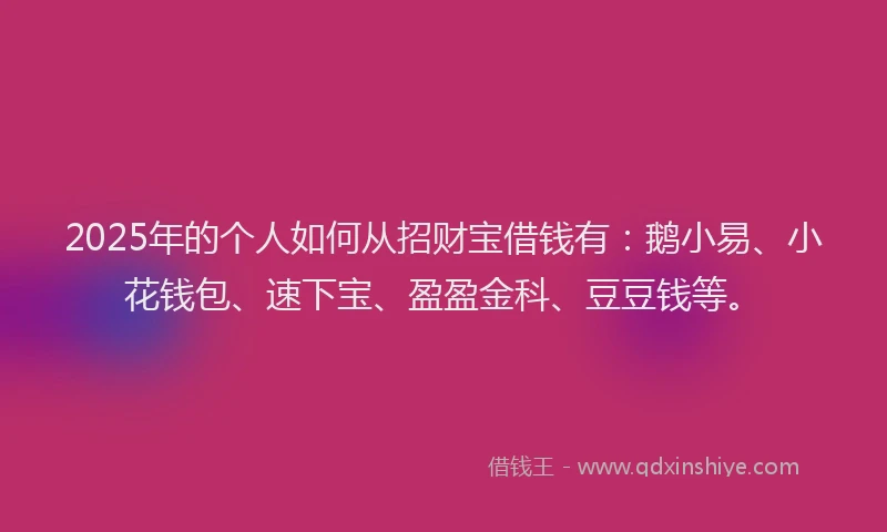2025年的个人如何从招财宝借钱有：鹅小易、小花钱包、速下宝、盈盈金科、豆豆钱等。