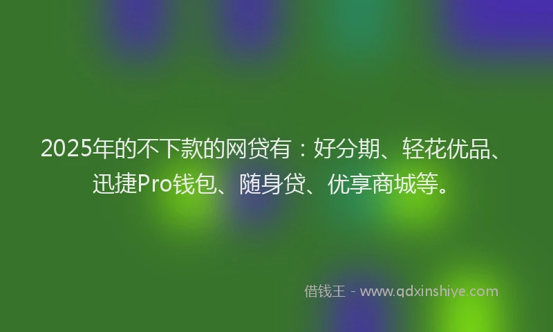 2025年的不下款的网贷有：好分期、轻花优品、迅捷Pro钱包、随身贷、优享商城等。
