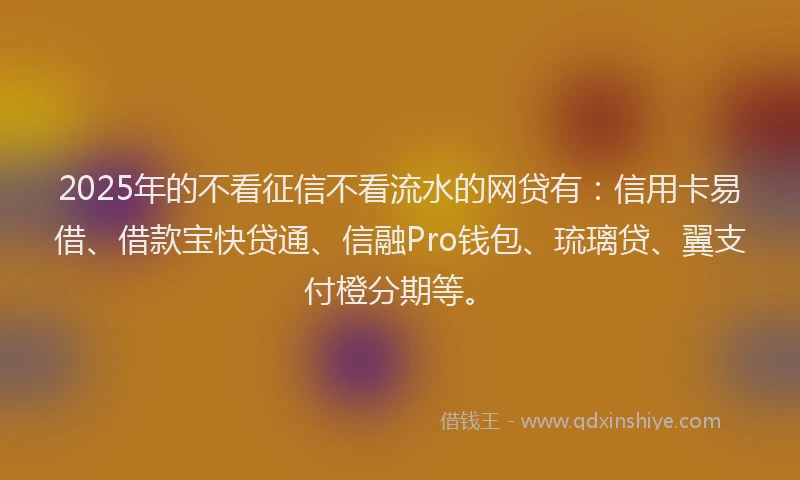 2025年的不看征信不看流水的网贷有：信用卡易借、借款宝快贷通、信融Pro钱包、琉璃贷、翼支付橙分期等。