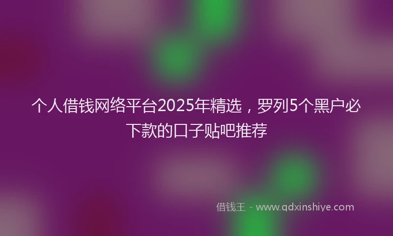个人借钱网络平台2025年精选，罗列5个黑户必下款的口子贴吧推荐