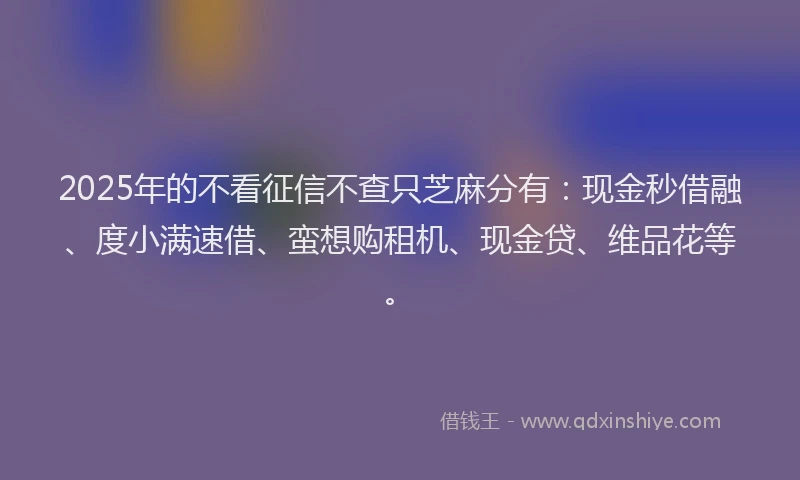 2025年的不看征信不查只芝麻分有：现金秒借融、度小满速借、蛮想购租机、现金贷、维品花等。