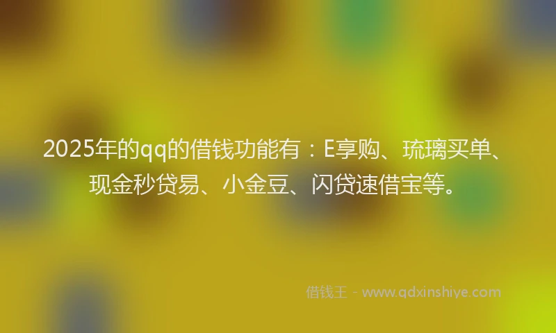 2025年的qq的借钱功能有：E享购、琉璃买单、现金秒贷易、小金豆、闪贷速借宝等。
