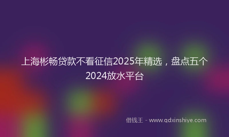 上海彬畅贷款不看征信2025年精选，盘点五个2024放水平台