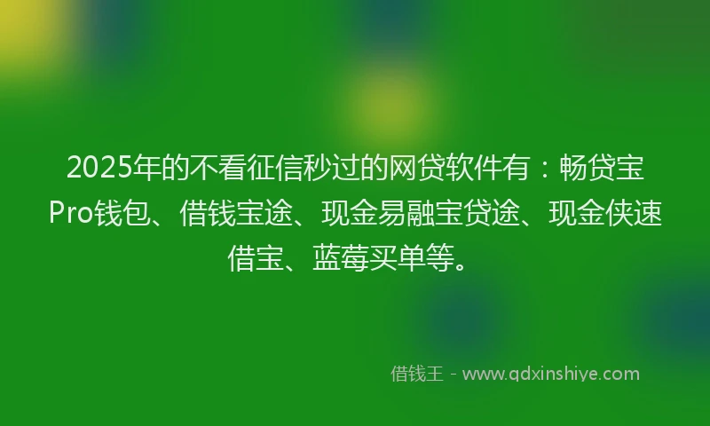 2025年的不看征信秒过的网贷软件有：畅贷宝Pro钱包、借钱宝途、现金易融宝贷途、现金侠速借宝、蓝莓买单等。